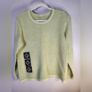 Focus Women's Light Green Sweater with Geometric Patch 100% Cotton Sz M